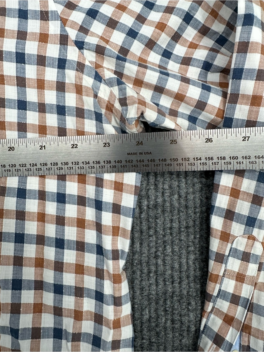 Men's Casual Check Button-Down Shirt - Blue & Brown - Picture 3 of 5
